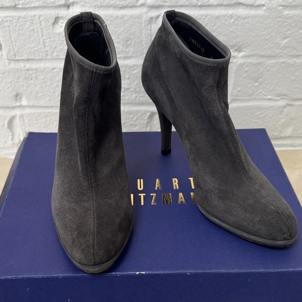 Stuart Weitzman Charcoal Gray Suede Ankle Booties